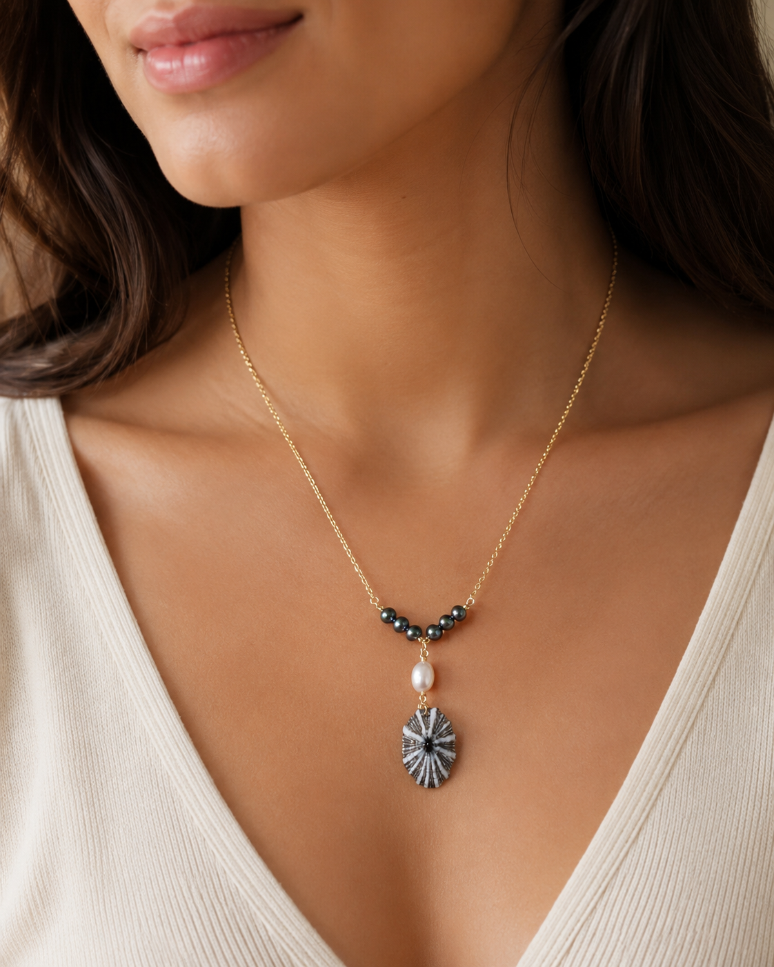 Ocean Night Pearl ʻŌpihi Necklace