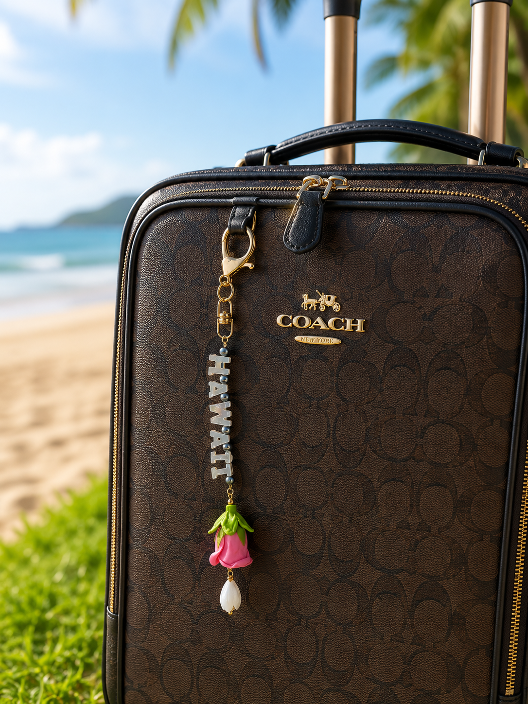 Personalized Keychain with Lokelani & Pikake Mother Pearl
