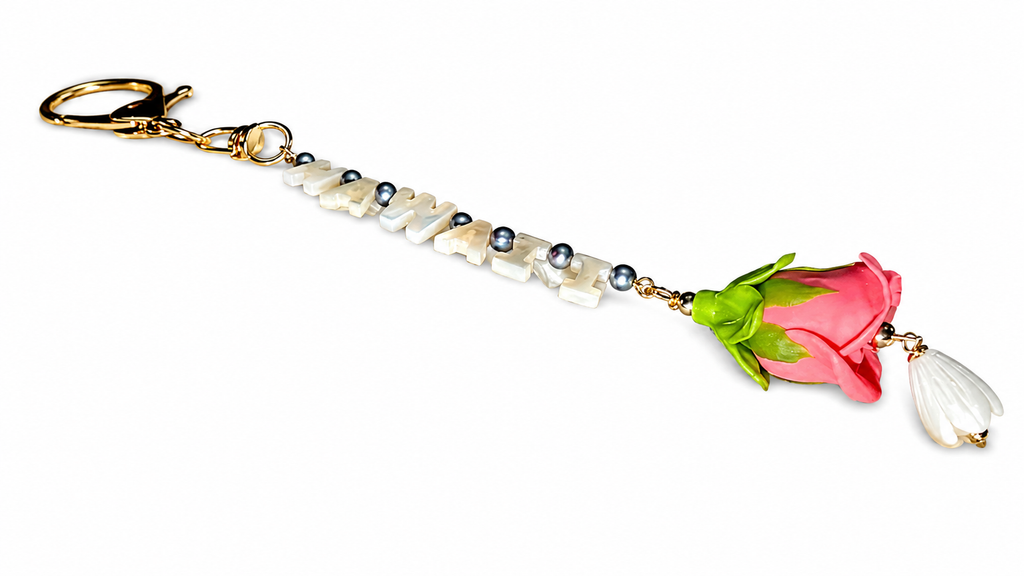 Personalized Keychain with Lokelani & Pikake Mother Pearl