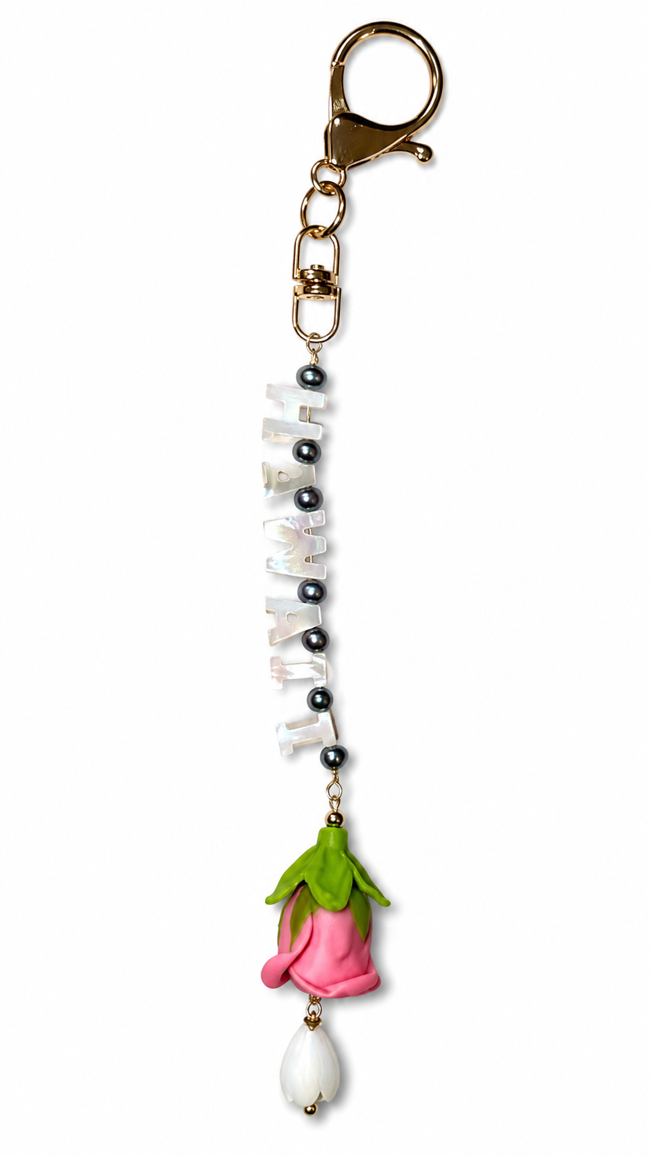 Personalized Keychain with Lokelani & Pikake Mother Pearl