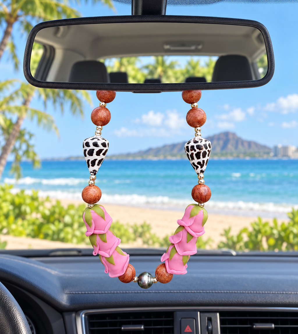 Rose + Hebrew w/Single Tahitian Pearl Car | Bag Lei
