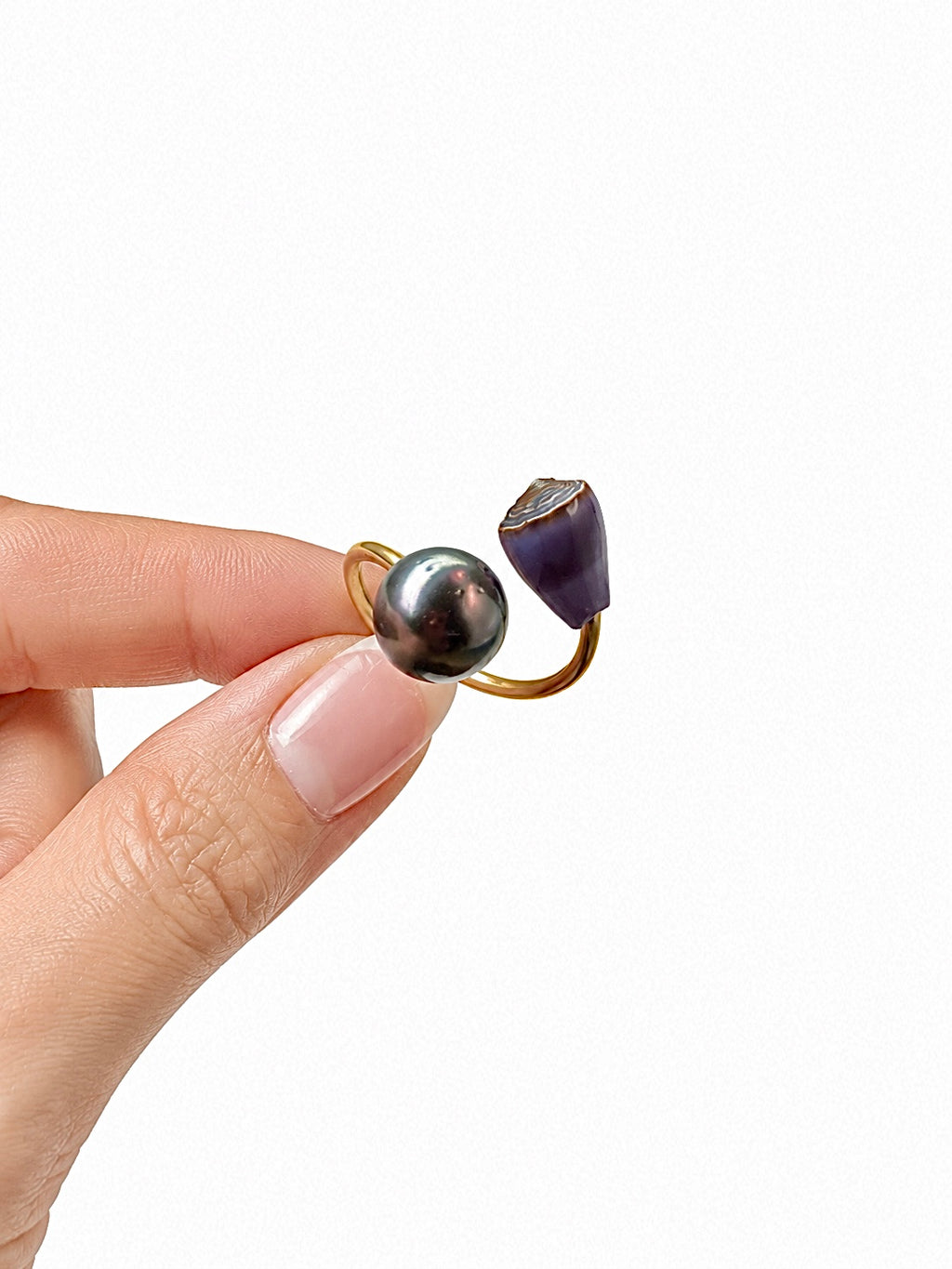 Tahitian Pearl & Purple Cone Shell Bypass Ring
