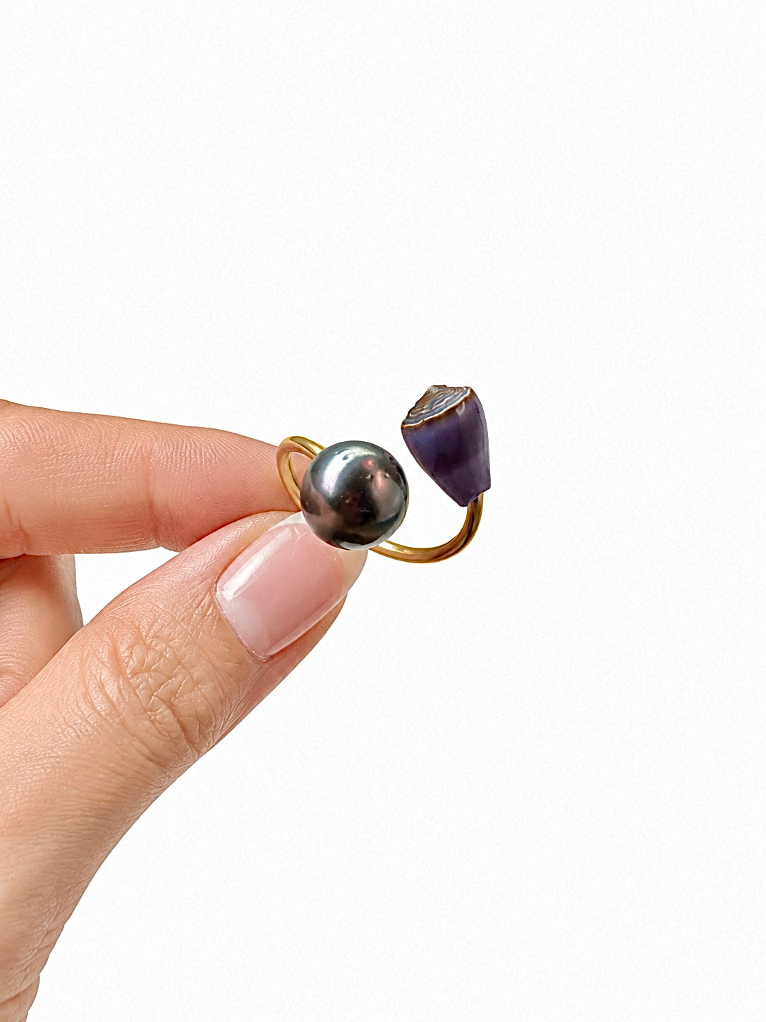 Tahitian Pearl & Purple Cone Shell Bypass Ring