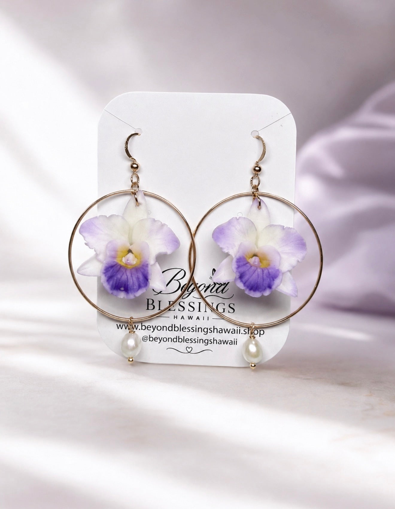 Pearl Orchid Hoops Earring